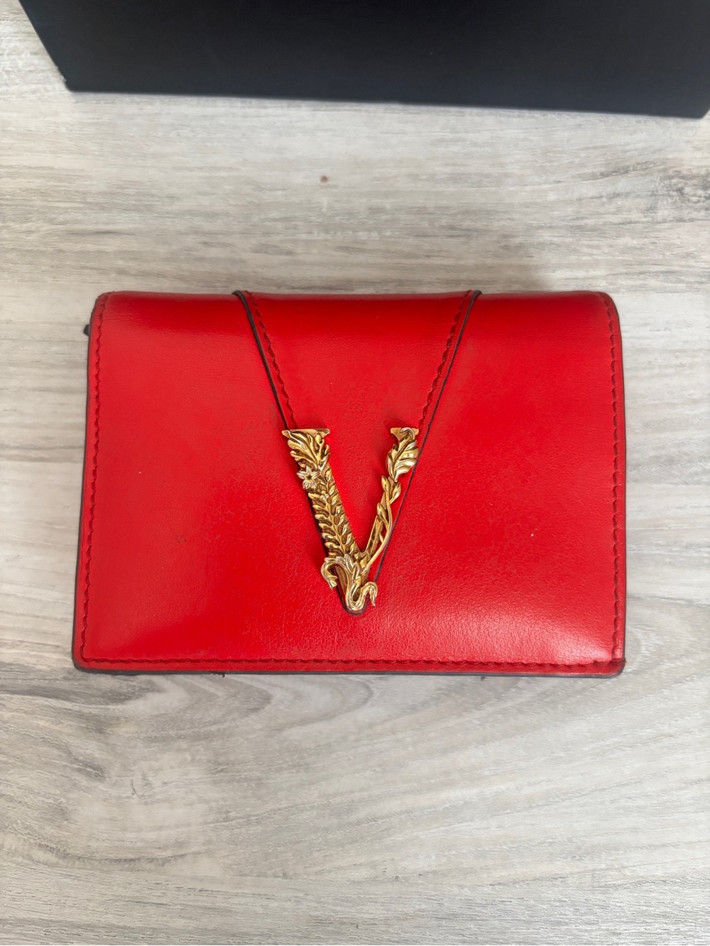 Versace Vitello Virtus Woman’s Small Bifold Wallet Red Luxury Leather